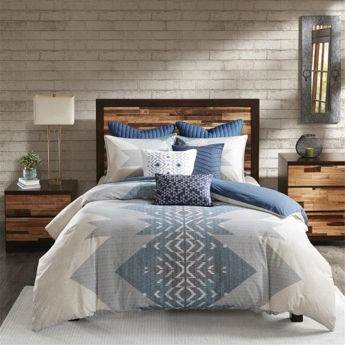  Ink+Ivy Nova Duvet Cover KingCal King Size - Ivory, Blue, Geometric Duvet Cover Set  3 Piece  100% Cotton Light Weight Bed Comforter Covers