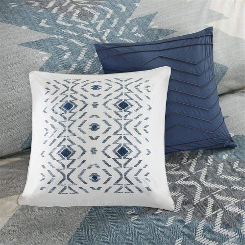  Ink+Ivy Nova Duvet Cover KingCal King Size - Ivory, Blue, Geometric Duvet Cover Set  3 Piece  100% Cotton Light Weight Bed Comforter Covers