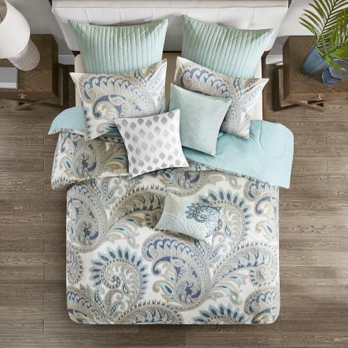  Ink+Ivy Nova Duvet Cover KingCal King Size - Ivory, Blue, Geometric Duvet Cover Set  3 Piece  100% Cotton Light Weight Bed Comforter Covers