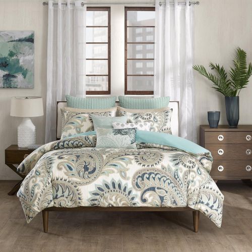  Ink+Ivy Nova Duvet Cover KingCal King Size - Ivory, Blue, Geometric Duvet Cover Set  3 Piece  100% Cotton Light Weight Bed Comforter Covers