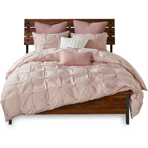  Ink+Ivy Masie Duvet Cover KingCal King Size - Blush , Elastic Embroidery Tufted Ruffles Duvet Cover Set  3 Piece  100% Cotton Percale Light Weight Bed Comforter Covers