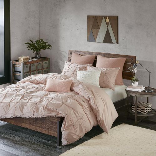  Ink+Ivy Masie Duvet Cover KingCal King Size - Blush , Elastic Embroidery Tufted Ruffles Duvet Cover Set  3 Piece  100% Cotton Percale Light Weight Bed Comforter Covers