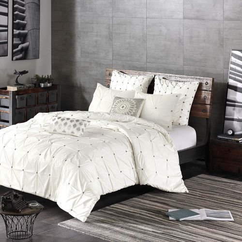  Ink+Ivy Masie Duvet Cover KingCal King Size - Blush , Elastic Embroidery Tufted Ruffles Duvet Cover Set  3 Piece  100% Cotton Percale Light Weight Bed Comforter Covers