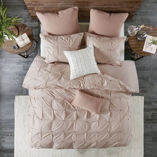  Ink+Ivy Masie Duvet Cover KingCal King Size - Blush , Elastic Embroidery Tufted Ruffles Duvet Cover Set  3 Piece  100% Cotton Percale Light Weight Bed Comforter Covers