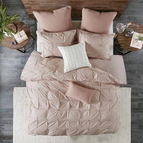  Ink+Ivy Masie 3 Piece Elastic Embroidered Cotton Comforter Set Blush FullQueen