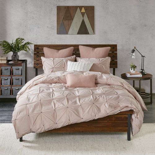  Ink+Ivy Masie 3 Piece Elastic Embroidered Cotton Comforter Set Blush FullQueen