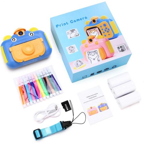  INKPOT Instant Print Camera for Kids,Zero Ink 1080p Video Kids Digital 12MP Selfie Camera for Girls Boys,Birthday Gift Photo Instant Camera for Kids Age 7 8 9 10 11-Color Pens,Prin