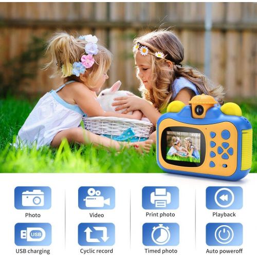  INKPOT Instant Print Camera for Kids,Zero Ink 1080p Video Kids Digital 12MP Selfie Camera for Girls Boys,Birthday Gift Photo Instant Camera for Kids Age 7 8 9 10 11-Color Pens,Prin