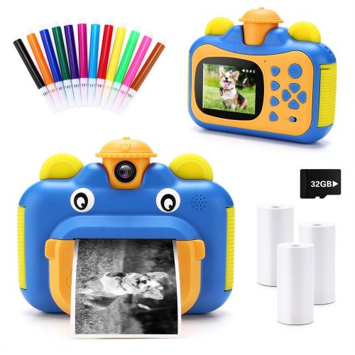  [아마존베스트]INKPOT Instant Print Camera for Kids,Zero Ink 1080p Video Kids Digital 12MP Selfie Camera for Girls Boys,Birthday Gift Photo Instant Camera for Kids Age 7 8 9 10 11-Color Pens,Prin