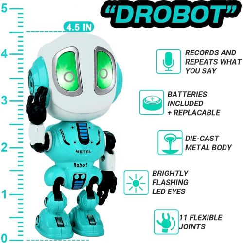  [아마존베스트]INLAIER Mini Talking Robot Toys Robots Toy for Kids, Boys, Girls Metal Talking Robot Kit Bright LED Toys Interactive Voice Changer Robot Travel Toys (Blue)