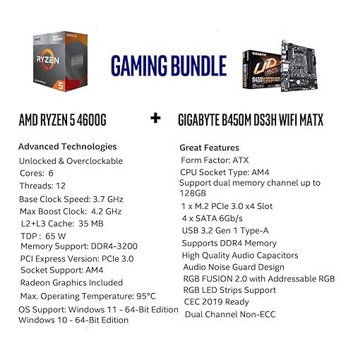  INLAND Micro Center AMD Ryzen 5 4600G 6-Core, 12-Thread Unlocked Desktop Processor with Wraith Stealth Cooler Bundle with GIGABYTE B450M DS3H WiFi MATX AM4 Gaming Motherboard