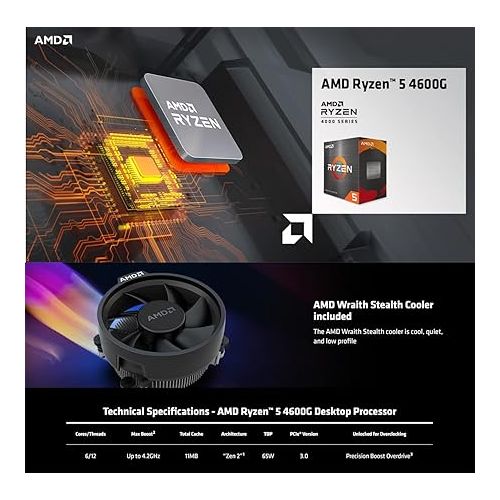  INLAND Micro Center AMD Ryzen 5 4600G 6-Core, 12-Thread Unlocked Desktop Processor with Wraith Stealth Cooler Bundle with GIGABYTE B450M DS3H WiFi MATX AM4 Gaming Motherboard