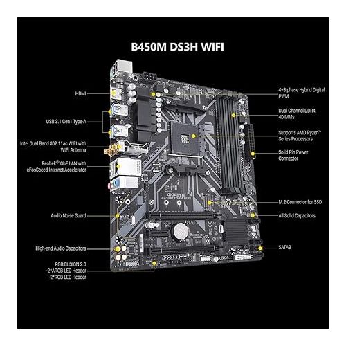  INLAND Micro Center AMD Ryzen 5 4600G 6-Core, 12-Thread Unlocked Desktop Processor with Wraith Stealth Cooler Bundle with GIGABYTE B450M DS3H WiFi MATX AM4 Gaming Motherboard