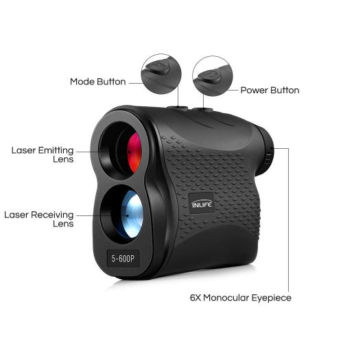  INLIFE Laser Rangefinder 656 Yard Distance Meter 6X Monocular Golf Range Finder with Slope, Flag-Lock, Height, Fog, Distance, Speed Measurement