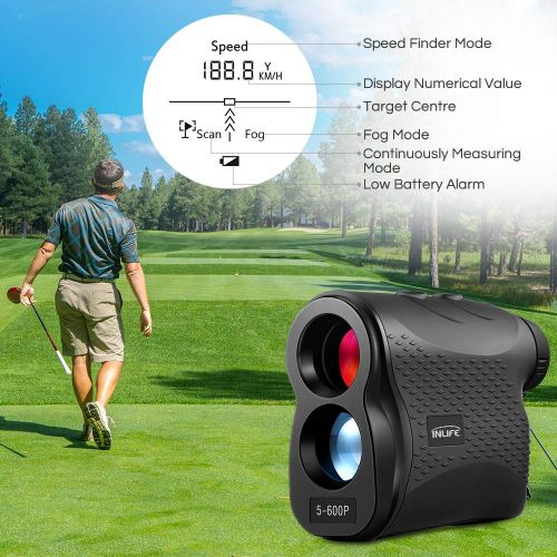  INLIFE Laser Rangefinder 656 Yard Distance Meter 6X Monocular Golf Range Finder with Slope, Flag-Lock, Height, Fog, Distance, Speed Measurement