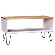 INLIFE Coffee Table New York Range White and Light Wood Solid Pine Wood 10.3KG