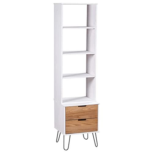  INLIFE Book Cabinet New York Range White and Light Wood Solid Pine Wood 20.1KG