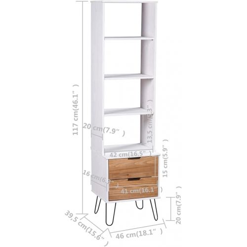  INLIFE Book Cabinet New York Range White and Light Wood Solid Pine Wood 20.1KG