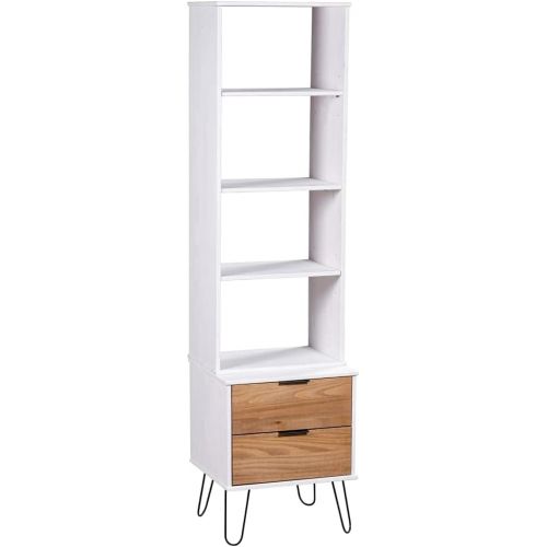  INLIFE Book Cabinet New York Range White and Light Wood Solid Pine Wood 20.1KG