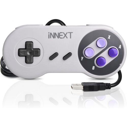  [아마존베스트]INNEXT 2 Pack SNES Retro USB Super Controller Gamepad Joystick, USB PC Super Classic Controller Joypad Gamestick for Windows PC MAC Linux Raspberry Pi 3 Sega Genesis Higan Grey/Purple