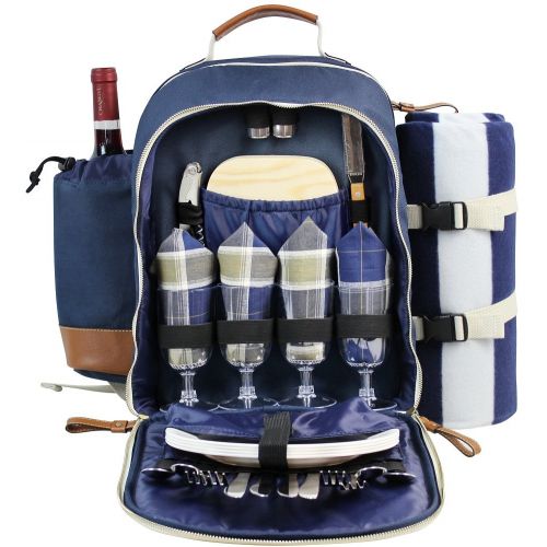  INNO STAGE Insulated Picnic Backpack for 4 Persons with Full Stainless Cutlery Set, Roomy Cooler Compartment, Bottle Holder and Large Waterproof Mat
