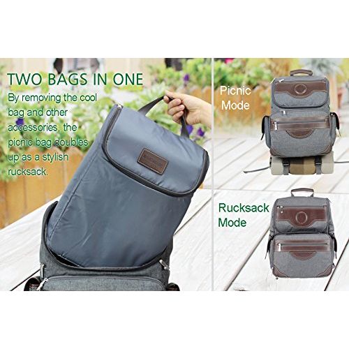  INNO STAGE Insulated Picnic Backpack for 4, Hiking & Camping Back Pack Set with Separated Cooler Tote Win Picnic Bag,Movable Dinner Set Carrier,Plates,Cutlery and Waterproof Picnic