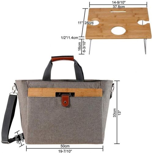  INNO STAGE 40L Large Insulated Cooler Tote, XL Portable Wine Carrier Bag Picnic Cooler Bag with Portable Bamboo Wine Snack Table with 2 Positions - Best Fathers Day Gift