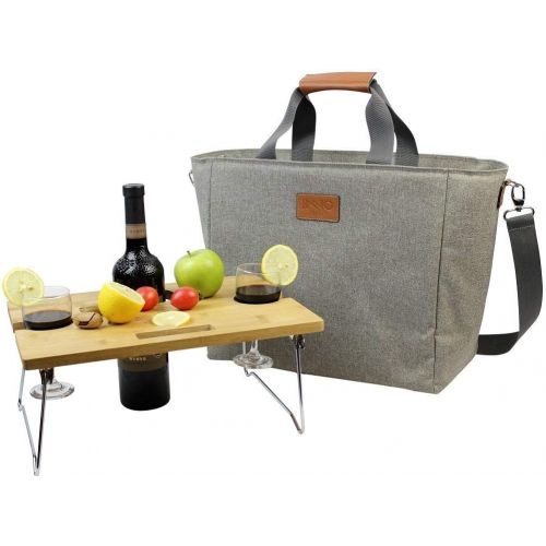  INNO STAGE 40L Large Insulated Cooler Tote, XL Portable Wine Carrier Bag Picnic Cooler Bag with Portable Bamboo Wine Snack Table with 2 Positions - Best Fathers Day Gift