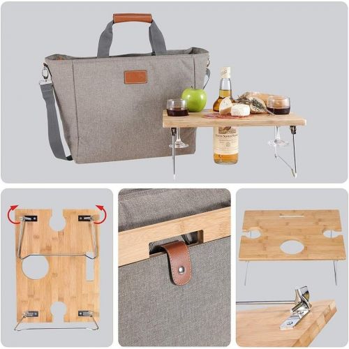  INNO STAGE 40L Large Insulated Cooler Tote, XL Portable Wine Carrier Bag Picnic Cooler Bag with Portable Bamboo Wine Snack Table with 2 Positions - Best Fathers Day Gift