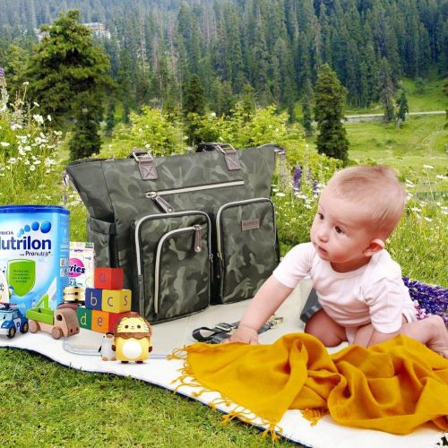  INNO STAGE Diaper Tote Bag for Father Mother with Waterproof Changing Mat and Stroller Straps, Best Stylish Mommy Handbags for Kids Nappy Baby Shower