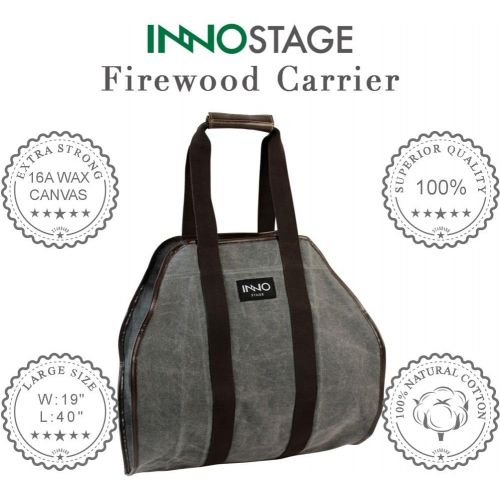  [아마존 핫딜] [아마존핫딜]INNO STAGE Waxed Canvas Log Carrier Tote Bag,40X19 Firewood Holder,Fireplace Wood Stove Accessories