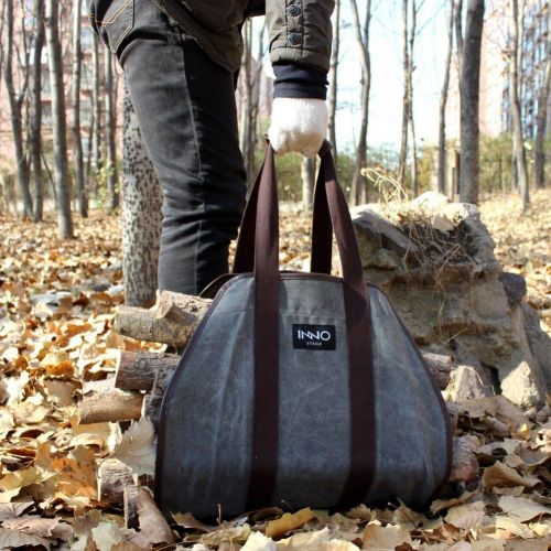  [아마존 핫딜] [아마존핫딜]INNO STAGE Waxed Canvas Log Carrier Tote Bag,40X19 Firewood Holder,Fireplace Wood Stove Accessories