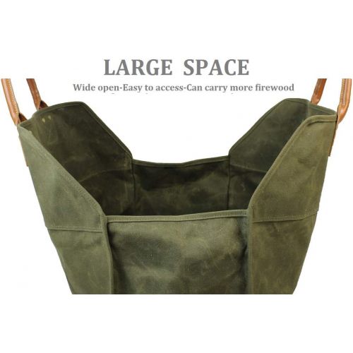  [아마존 핫딜] [아마존핫딜]INNO STAGE Heavy Duty Wax Canvas Log Carrier Tote,Large Fire Wood Bag,Durable Firewood Holder,Fireplace Wood Stove Accessories Storage Bag - Green