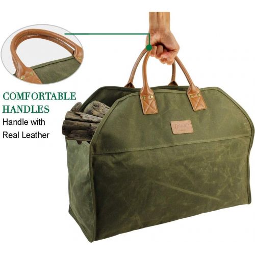  [아마존 핫딜] [아마존핫딜]INNO STAGE Heavy Duty Wax Canvas Log Carrier Tote,Large Fire Wood Bag,Durable Firewood Holder,Fireplace Wood Stove Accessories Storage Bag - Green