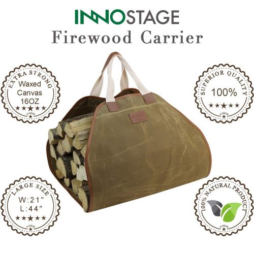  [아마존 핫딜] [아마존핫딜]INNO STAGE Canvas Log Carrier Bag,Durable Wood Tote,Fireplace Stove Accessories,Extra Large Firewood Holder with Handles for Camping Khaki