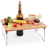 INNOSTAGE Portable and Foldable Wine and Snack Table for Picnic Outdoor on The Beach Park or Indoor Bed-2 Positions