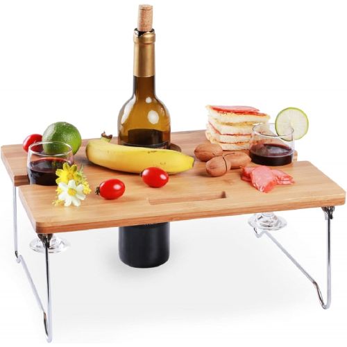  INNOSTAGE Portable and Foldable Wine and Snack Table for Picnic Outdoor on The Beach Park or Indoor Bed-2 Positions