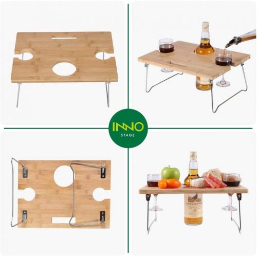  INNOSTAGE Portable and Foldable Wine and Snack Table for Picnic Outdoor on The Beach Park or Indoor Bed-2 Positions