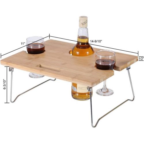  INNOSTAGE Portable and Foldable Wine and Snack Table for Picnic Outdoor on The Beach Park or Indoor Bed-2 Positions