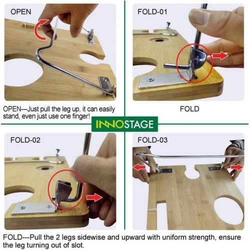  INNOSTAGE Portable and Foldable Wine and Snack Table for Picnic Outdoor on The Beach Park or Indoor Bed-2 Positions