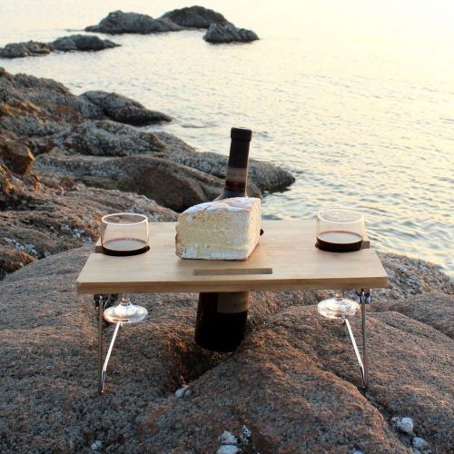  INNOSTAGE Portable and Foldable Wine and Snack Table for Picnic Outdoor on The Beach Park or Indoor Bed-2 Positions