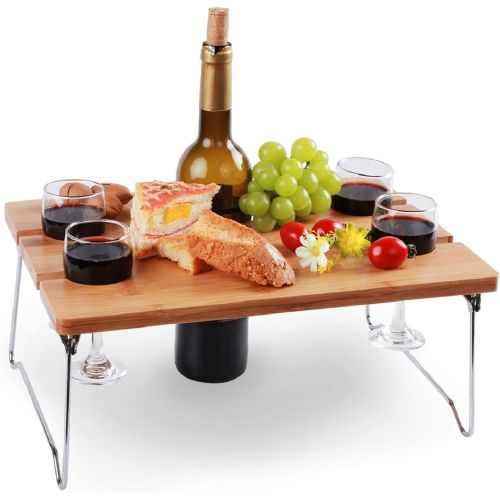  INNO STAGE Portable and Foldable Wine and Snack Table for Picnic Outdoor on The Beach Park or Indoor Bed for 2 or 4 - Best Gift for Father Mother