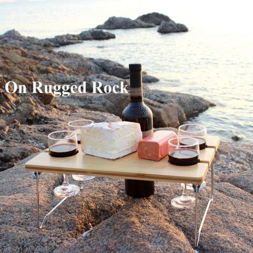  INNO STAGE Portable and Foldable Wine and Snack Table for Picnic Outdoor on The Beach Park or Indoor Bed for 2 or 4 - Best Gift for Father Mother