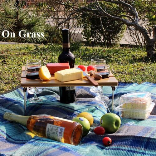  INNO STAGE Portable and Foldable Wine and Snack Table for Picnic Outdoor on The Beach Park or Indoor Bed for 2 or 4 - Best Gift for Father Mother