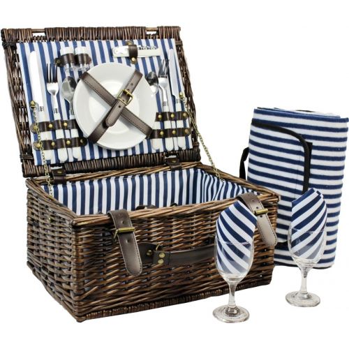  INNO STAGE Wicker Picnic Basket for 2, Picnic Set for 2,Willow Hamper Service Gift Set for Camping and Outdoor Party Best Gift