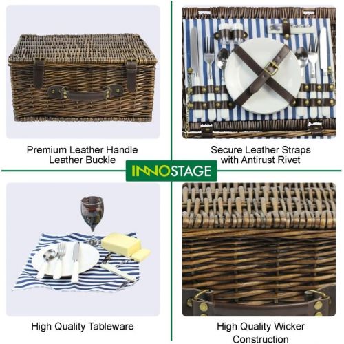  INNO STAGE Wicker Picnic Basket for 2, Picnic Set for 2,Willow Hamper Service Gift Set for Camping and Outdoor Party Best Gift