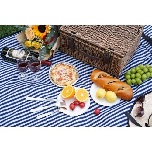  INNO STAGE Wicker Picnic Basket for 2, Picnic Set for 2,Willow Hamper Service Gift Set for Camping and Outdoor Party Best Gift