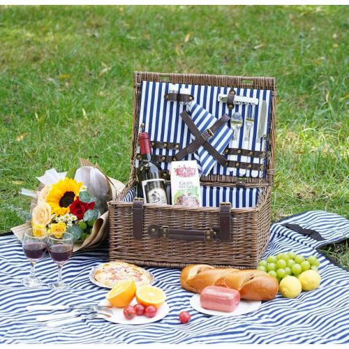  INNO STAGE Wicker Picnic Basket for 2, Picnic Set for 2,Willow Hamper Service Gift Set for Camping and Outdoor Party Best Gift