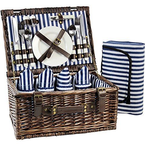  INNO STAGE Wicker Picnic Basket for 4, Picnic Set for 4,Willow Hamper Service Gift Set for Camping and Outdoor Party Best Gifts