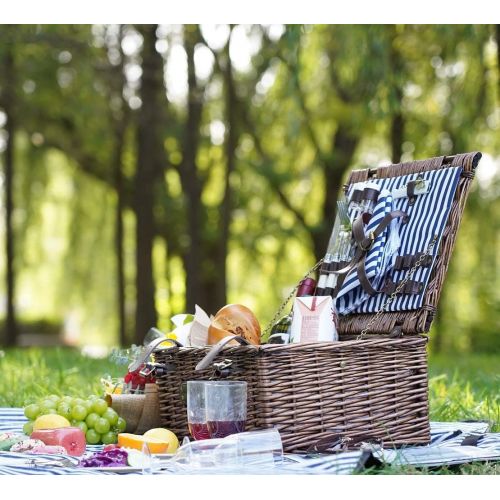  INNO STAGE Wicker Picnic Basket for 4, Picnic Set for 4,Willow Hamper Service Gift Set for Camping and Outdoor Party Best Gifts